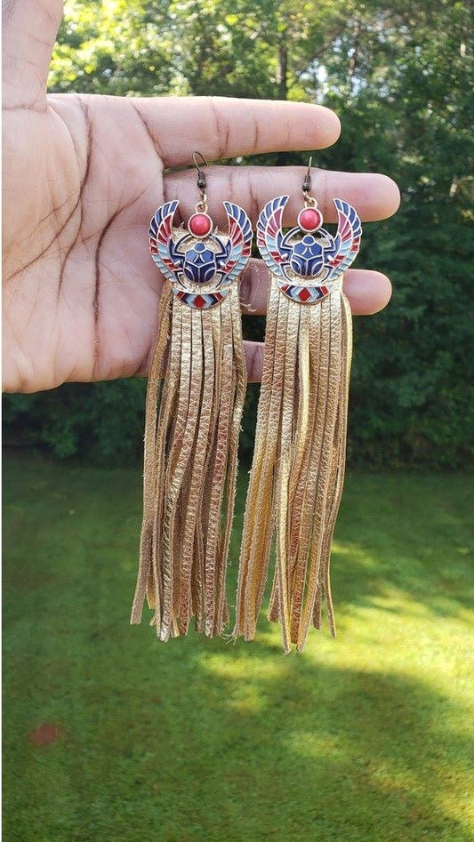 Scarab Tassel Earrings